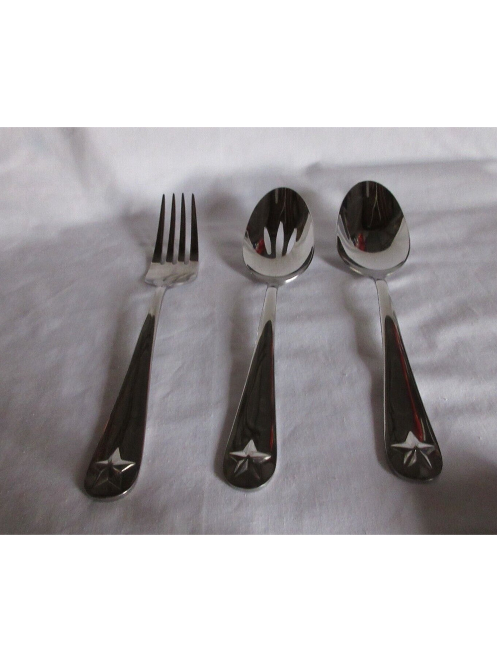 Oneida Star Pattern Stainless Flatware 2 Serving Spoons 1 Fork Preowned